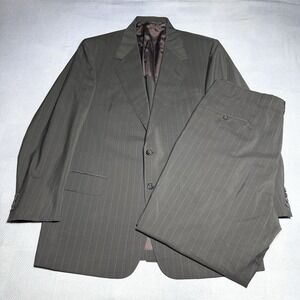 Vintage Oxxford Clothes Suit‎ 44L 36x33 Wool Stripe Unstructured Cuffed Pleated